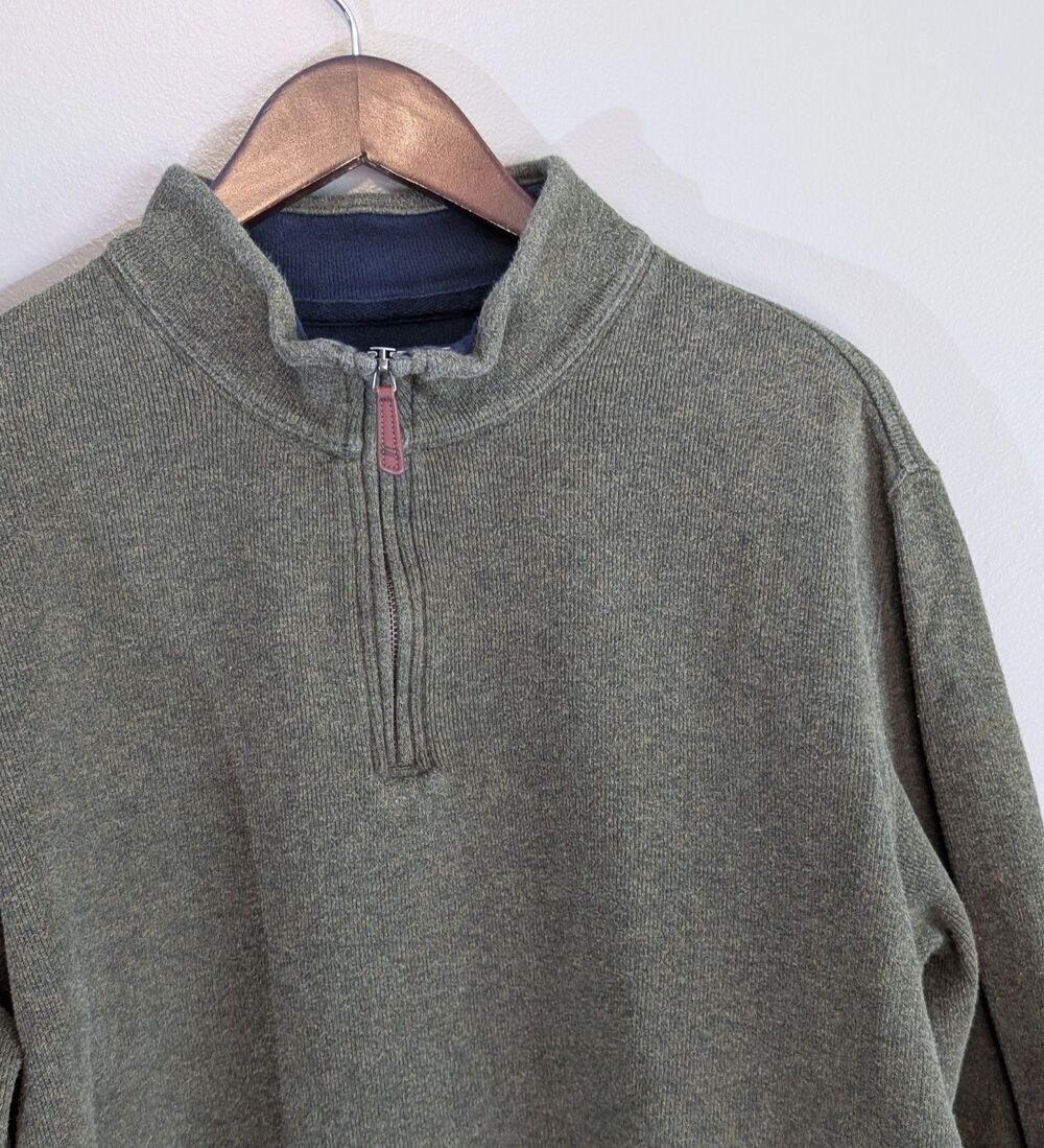 Lands End Mens Large 1/4 Zip Sweater Pullover Army Green Olive Mock Neck Sz L